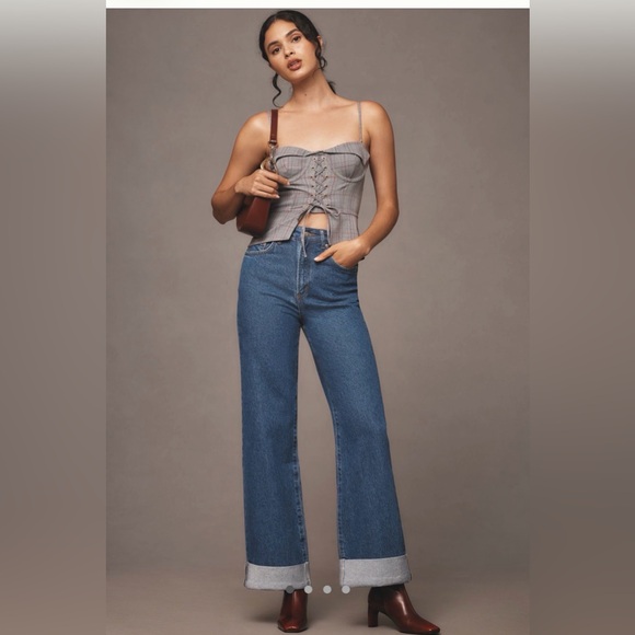 High Rise Cuffed Wide Leg Jeans - Picture 2 of 5